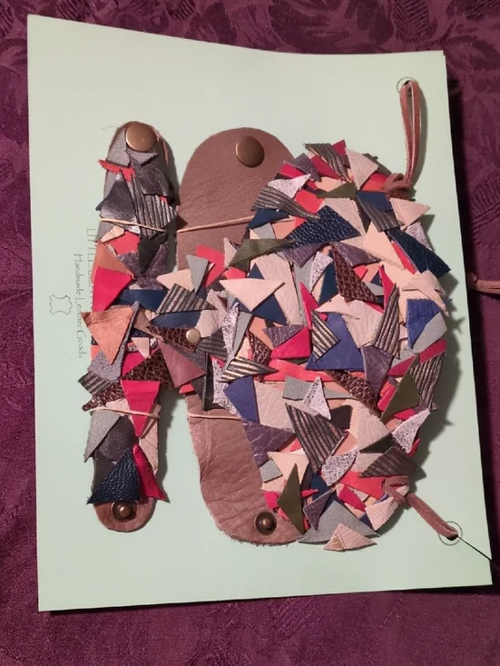 Artisan Handmade Patchwork Leather Necklace and 2 Bracelets Set Multicolored - Picture 11 of 11